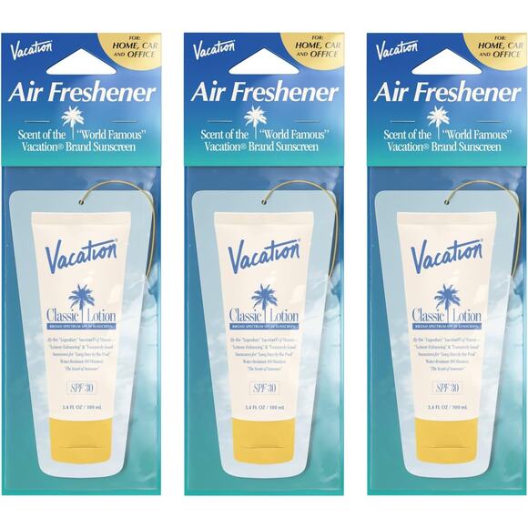 3 Pack New Vacation Hanging Air Freshener Sunscreen Scent Deodorizer Car Home - Picture 1 of 6